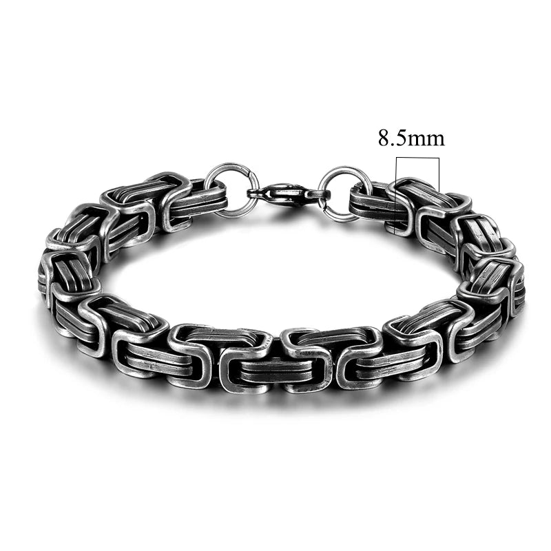 Mens Vintage Stainless Steel Byzantine Curb Cuban Link Chain Bracelets