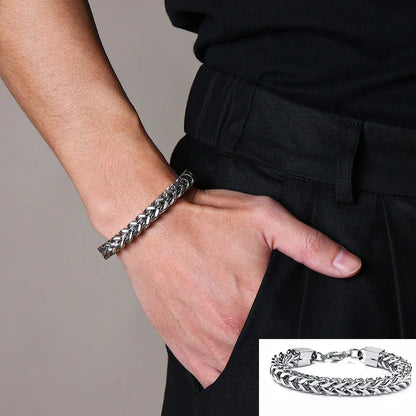 Vintage Oxidized Cool Double Curb Chain Mens Bracelet