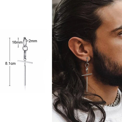 Irregular Triangle Long Chain Cuff Earrings for Men