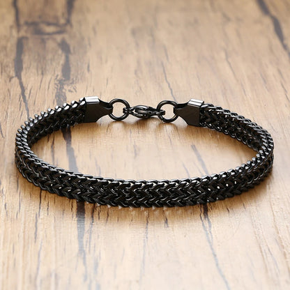 Vintage Oxidized Cool Double Curb Chain Mens Bracelet