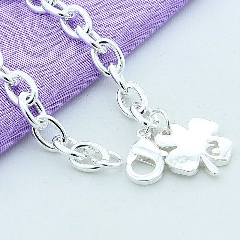 925 Sterling Silver Clover Leaves Lucky Number 5 Womens Bracelet 20cm Chain