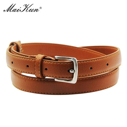 Slim Leather Belt with Pin Buckle Versatile Accessory for Women of All Ages