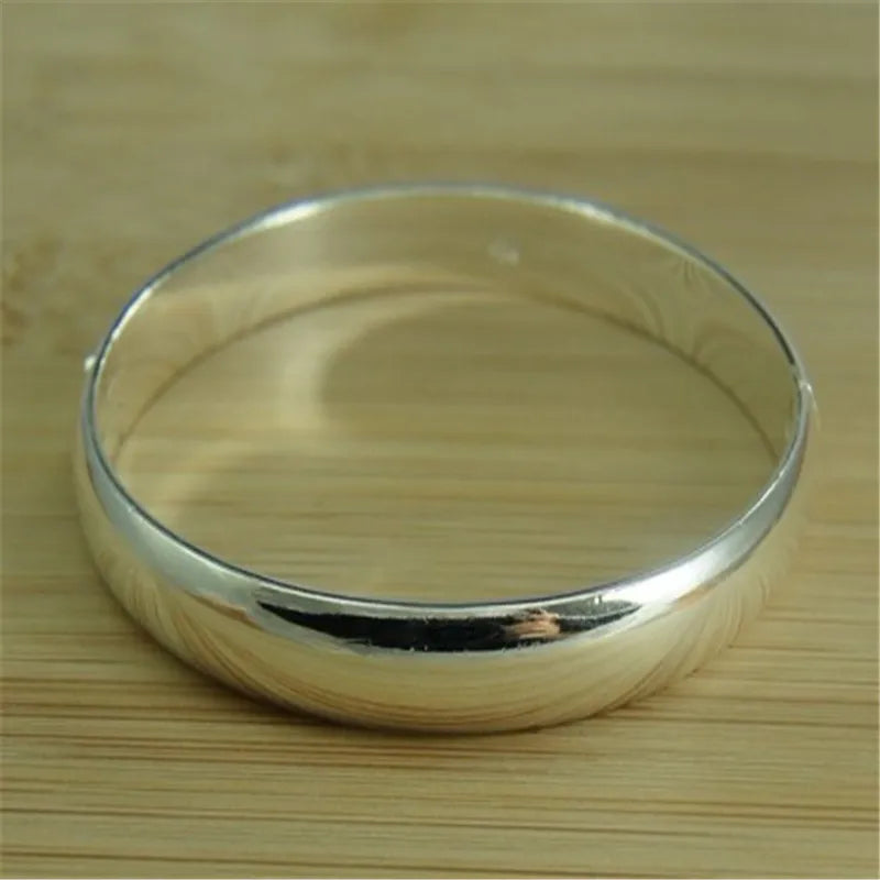 925 Sterling Silver Womens Bracelet Glossy Open Bangle