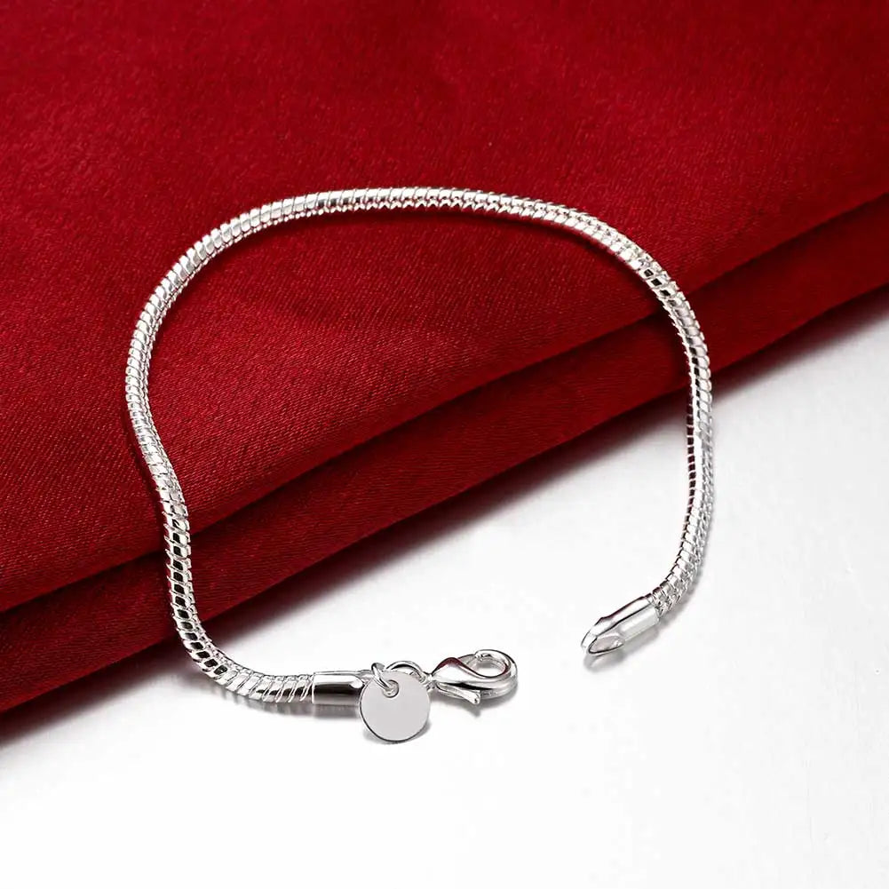 925 Sterling Silver Snake Chain Bracelet Necklace Sets For Women Man