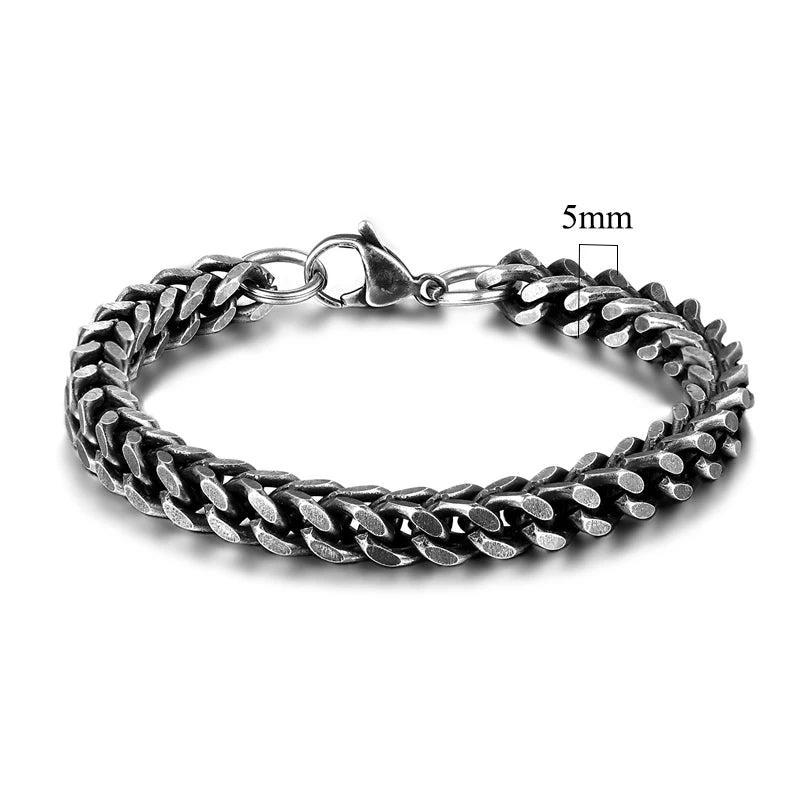 Mens Vintage Stainless Steel Byzantine Curb Cuban Link Chain Bracelets