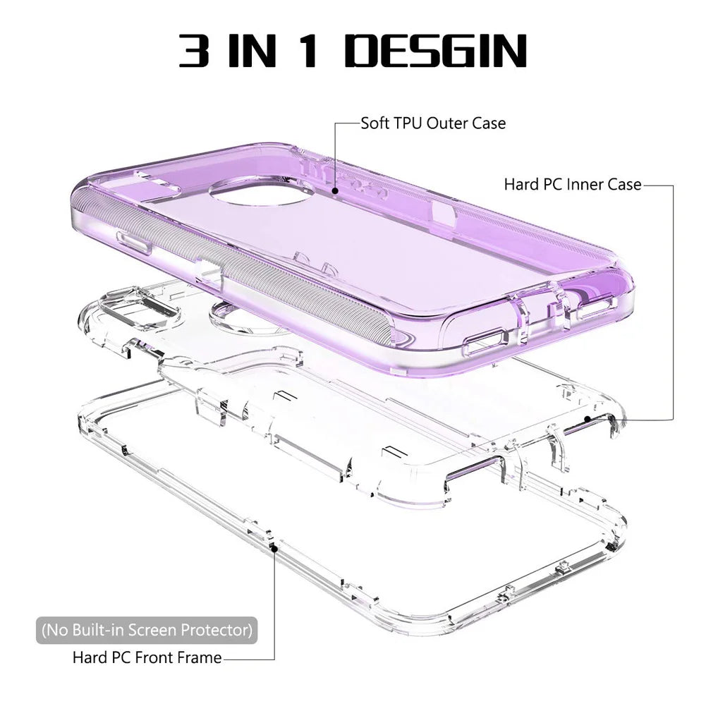 Clear Transparent Shockproof Armor Glossy Plain Case For iPhone 12 13 14 15 16