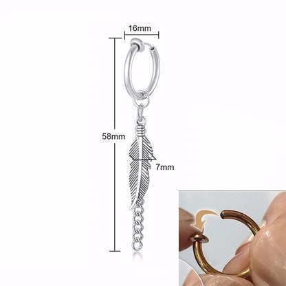 Small Tree Single Spike Onch Earrings for Men Huggie Hinged Stainless Steel