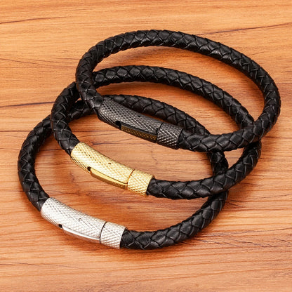 Combination Stainless Steel Mens Leather Bracelet