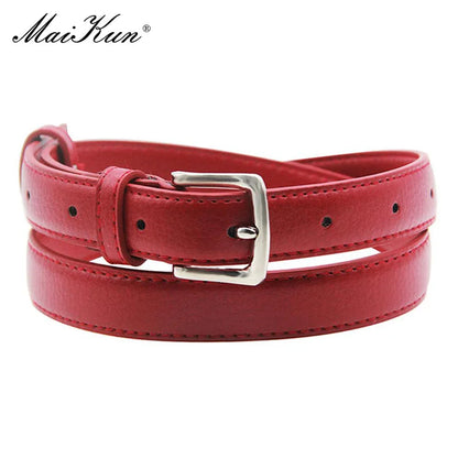 Slim Leather Belt with Pin Buckle Versatile Accessory for Women of All Ages