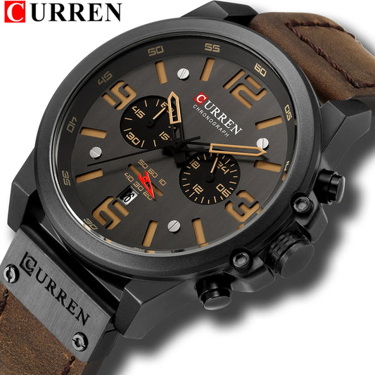 Mens Fashion Leather Quartz Watch Date Sport Chronograph Wristwatch