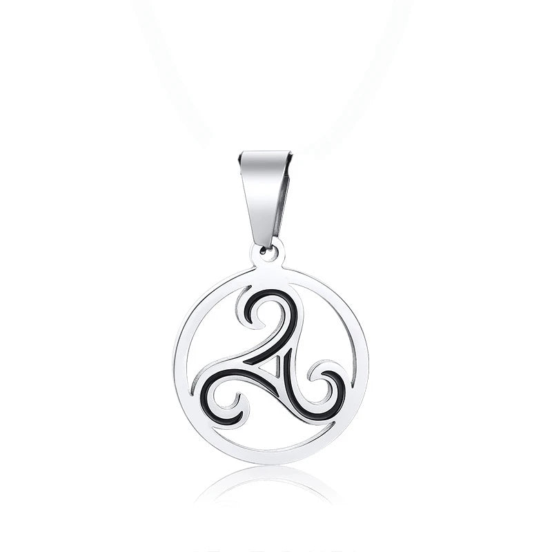 Triskele Mens Necklace Stainless Steel Triskelion Triple Spiral Pendant