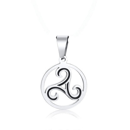 Triskele Mens Necklace Stainless Steel Triskelion Triple Spiral Pendant