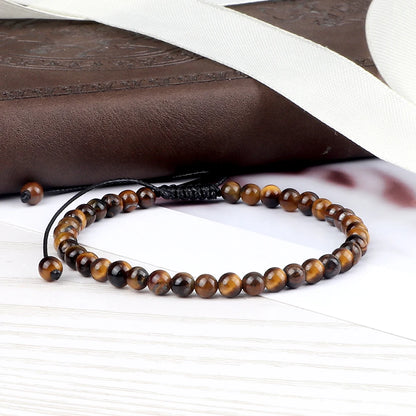 Natural Tiger Eye Stone Bracelet Round Beads Braided String Bracelets