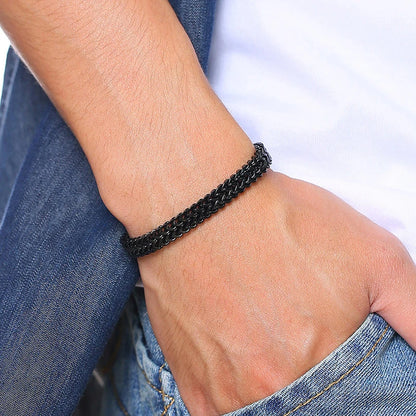 Vintage Oxidized Cool Double Curb Chain Mens Bracelet