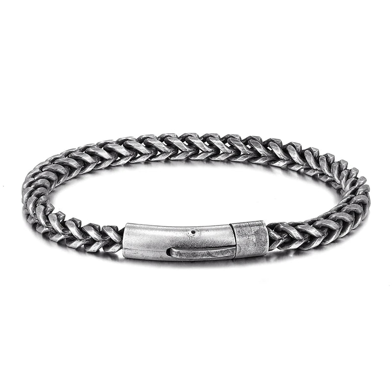 Vintage Oxidized Cool Curb Chain Bracelets for Men Stainless Steel Punk