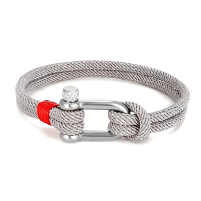 Mens Nautical Double Strand U shape Shackle Survival Rope Bracelet