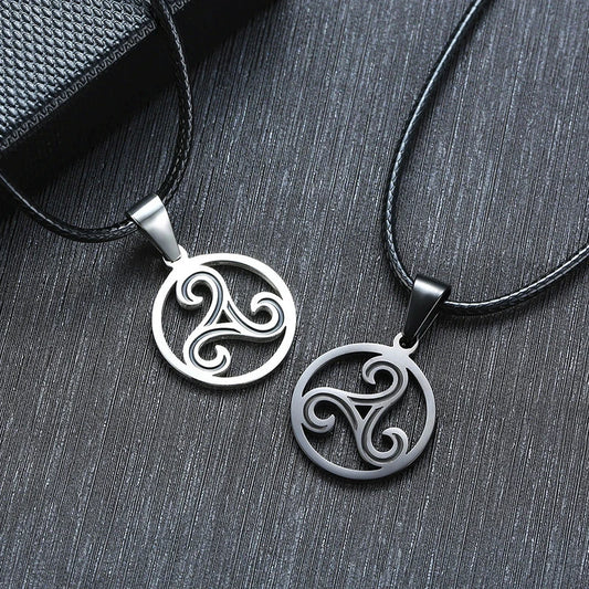 Triskele Mens Necklace Stainless Steel Triskelion Triple Spiral Pendant