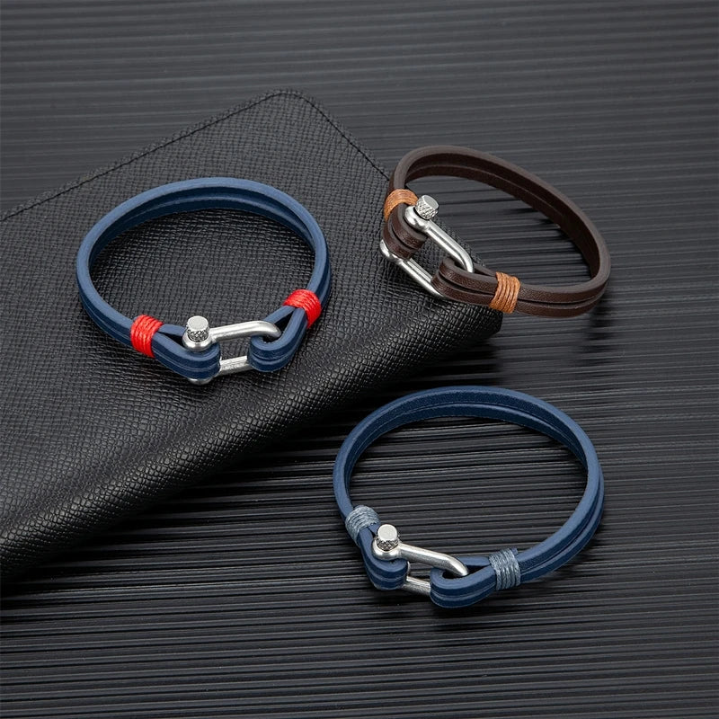 Mens Leather Bracelet Nautical Double Strand Bracelets