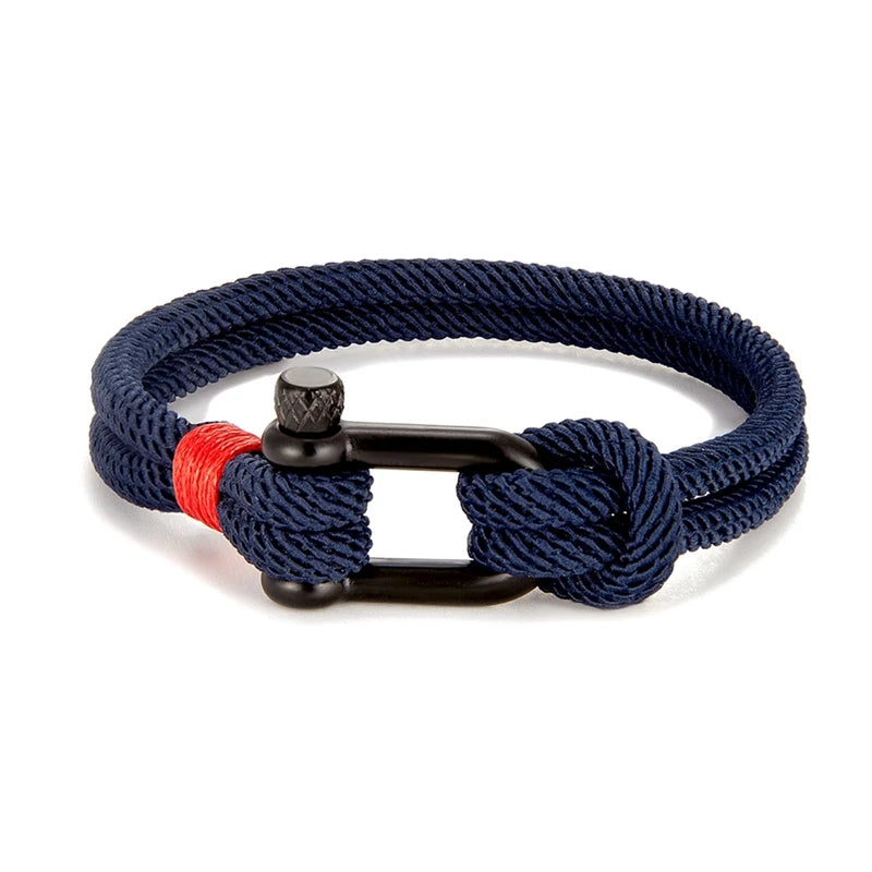 Mens Stainless Steel U shape Survival Rope Bracelet