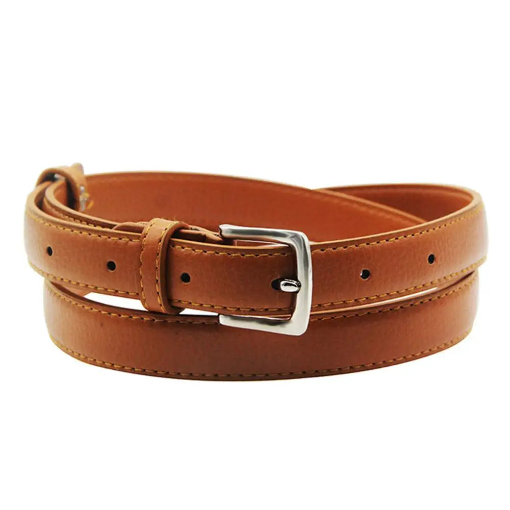 Slim Leather Belt with Pin Buckle Versatile Accessory for Women of All Ages