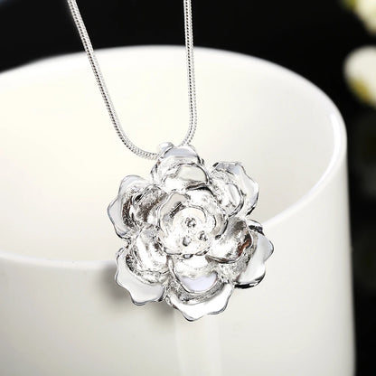 925 Sterling Silver Snake Chain Flower Pendant Necklace For Women
