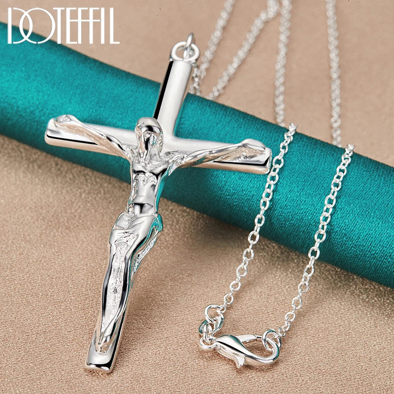 925 Sterling Silver Jesus Cross Pendant Necklace Chain For Woman Man