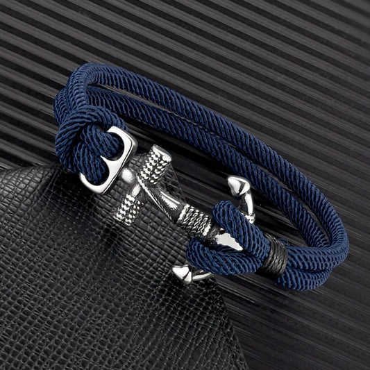 Mens Anchor Bracelets Double Strand Nautical Survival Rope Bracelet