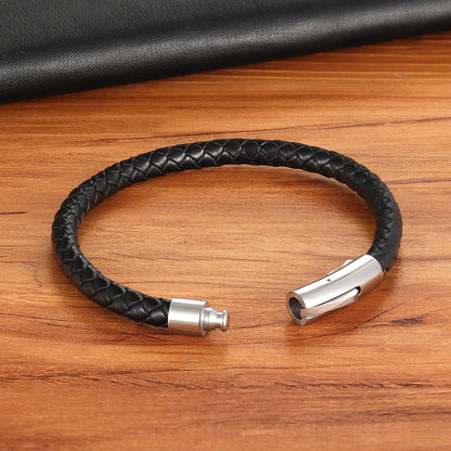 Stainless Steel Braided Genuine Leather Unisex Bracelet