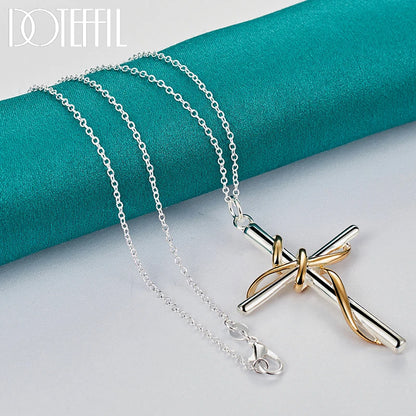 925 Sterling Silver Gold Cross Pendant Necklace Chain For Woman Man