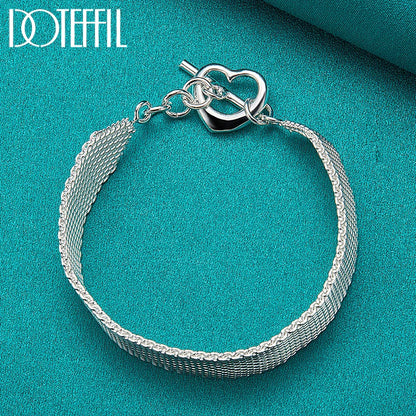 925 Sterling Silver Watchband Network Heart Bracelet Chain For Woman Man