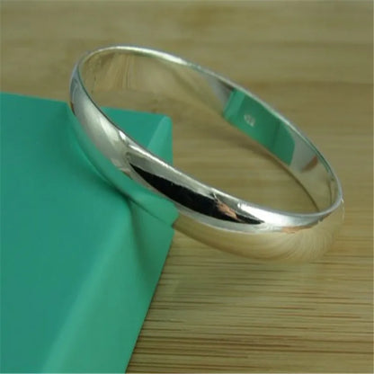 925 Sterling Silver Womens Bracelet Glossy Open Bangle