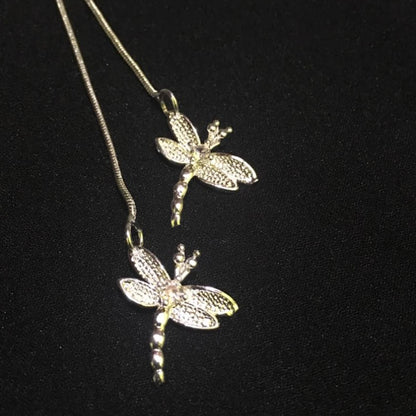 925 Sterling Silver Two Dragonfly Pendant Snake Chain Necklace For Women