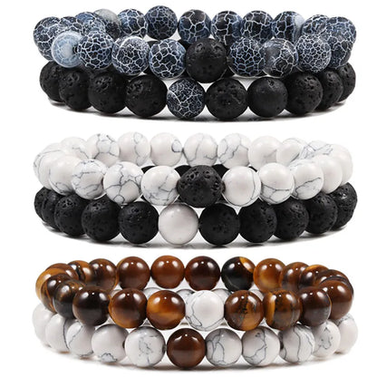 Couples Distance Natural Lava Stone Tiger Eye Beaded Yoga Bracelets