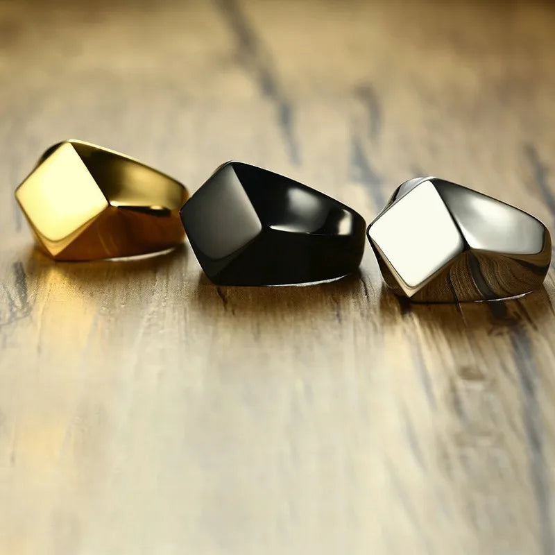 Signet Ring for Men Stainless Steel Quadrangle Flat Top Square