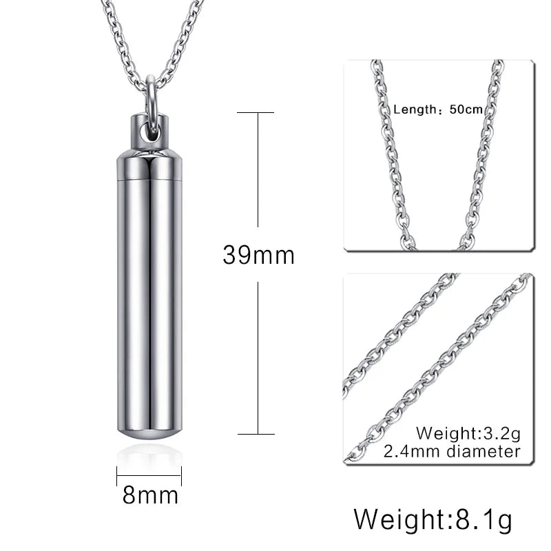 Unisex Capsule Pendant Necklace in Open Cylindrical Pendants Stainless Steel