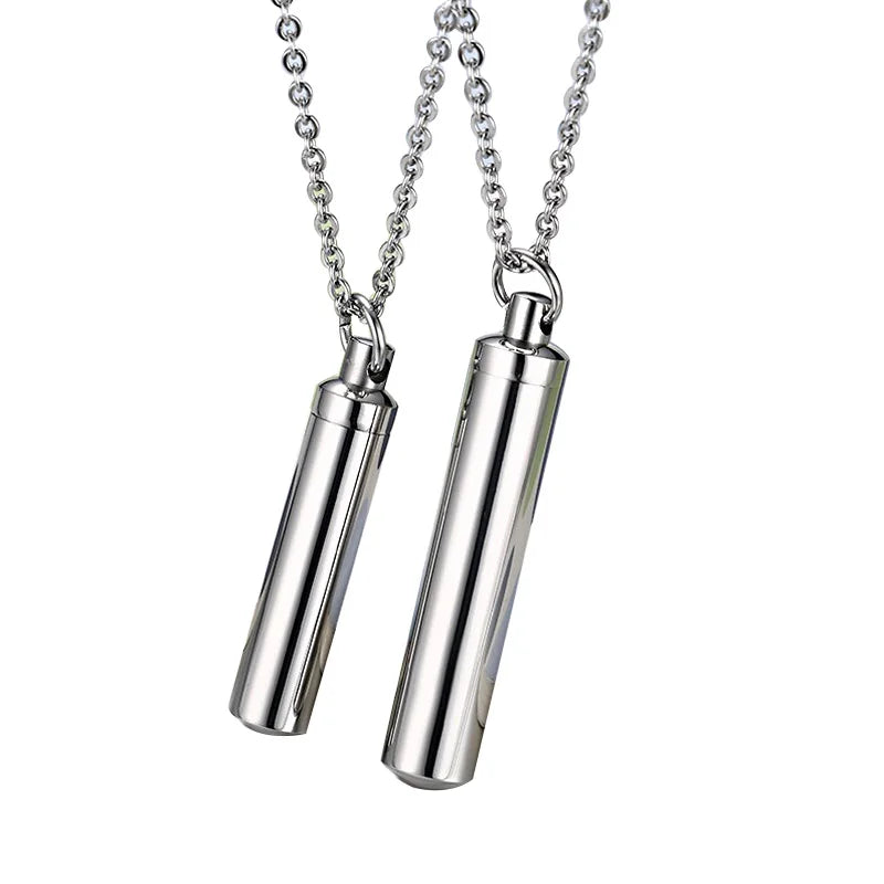 Unisex Capsule Pendant Necklace in Open Cylindrical Pendants Stainless Steel