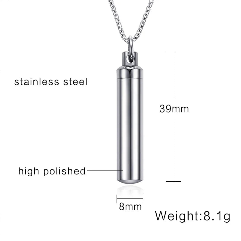 Unisex Capsule Pendant Necklace in Open Cylindrical Pendants Stainless Steel