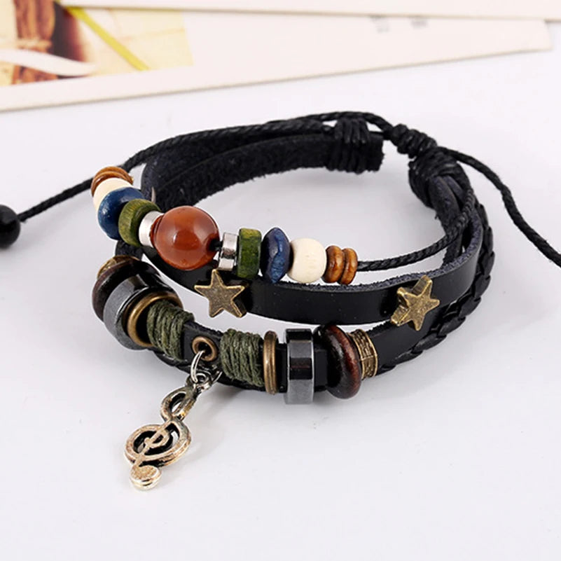 Handmade Boho Gypsy Hippie Design Leather Unisex Adjustable Bracelet