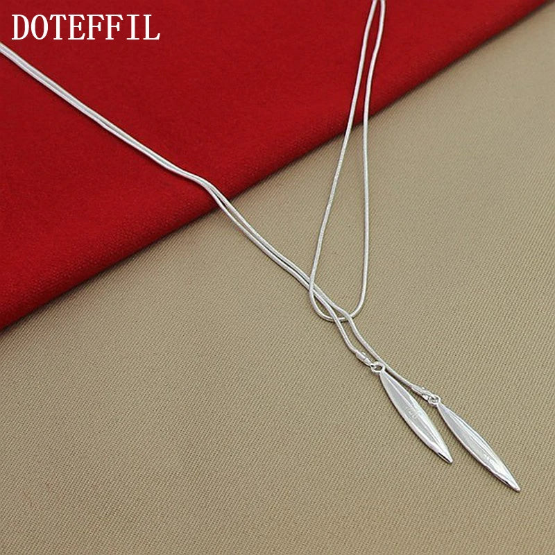 925 Sterling Silver Double Leaf Snake Chain Necklace For Women