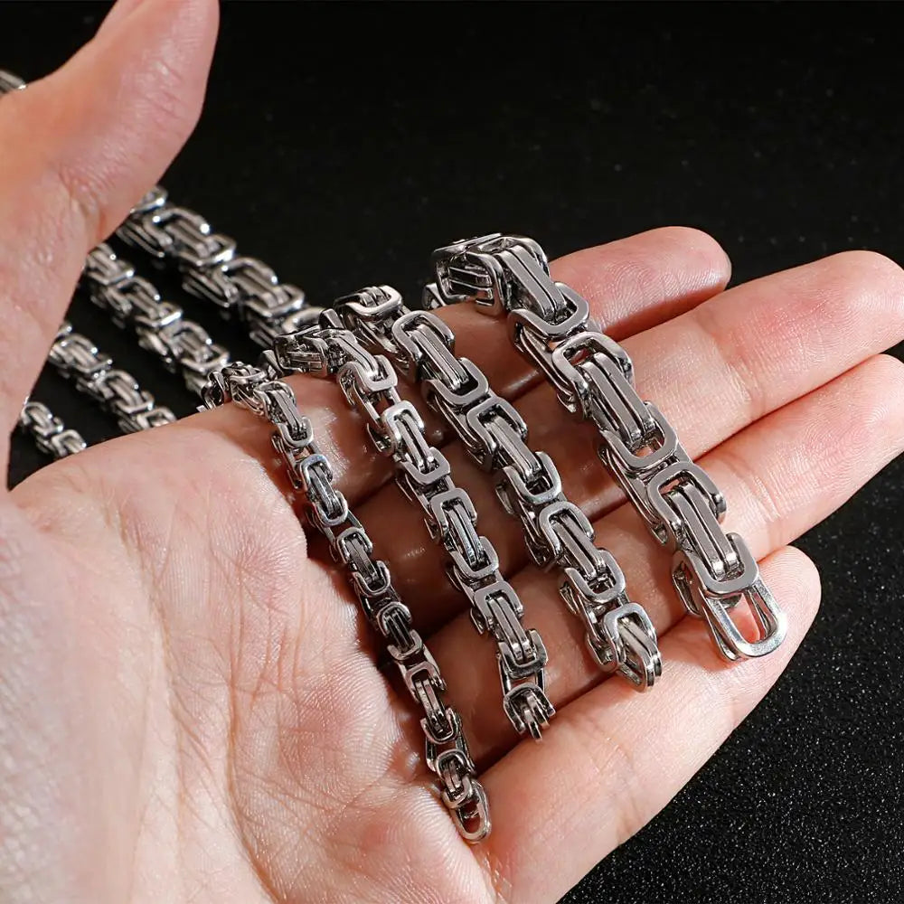 Long Necklace Men Male Stainless Steel Byzantine Box Chain