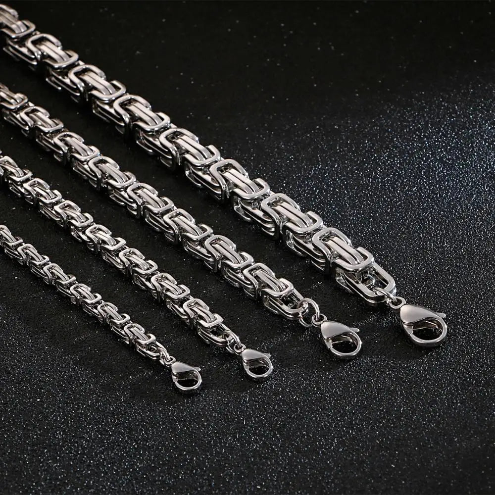 Long Necklace Men Male Stainless Steel Byzantine Box Chain