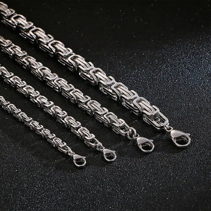 Long Necklace Men Male Stainless Steel Byzantine Box Chain