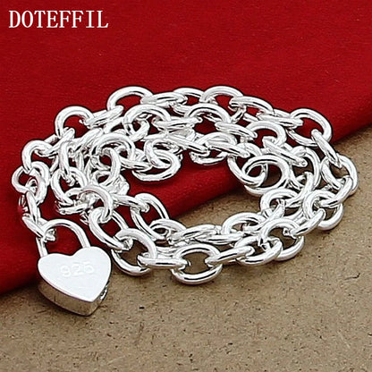 925 Sterling Silver Heart Lock Pendant Necklace 18 Inch Chain For Women