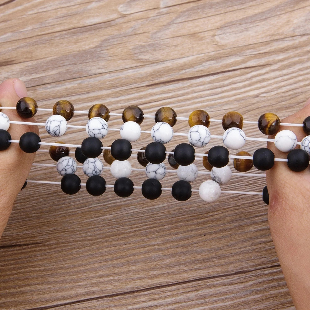 Unisex Marble Bead Tiger Eye Bead Lava Natural Stone Bracelet