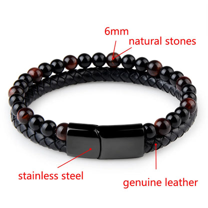 Natural Stone Bracelet Leather Braided Bracelets