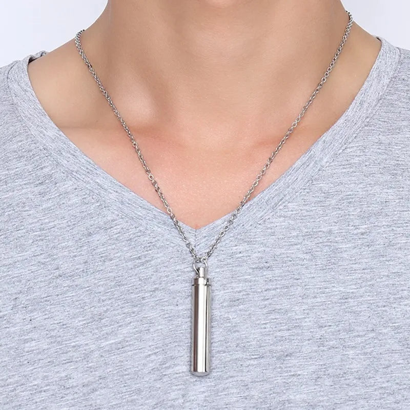 Unisex Capsule Pendant Necklace in Open Cylindrical Pendants Stainless Steel