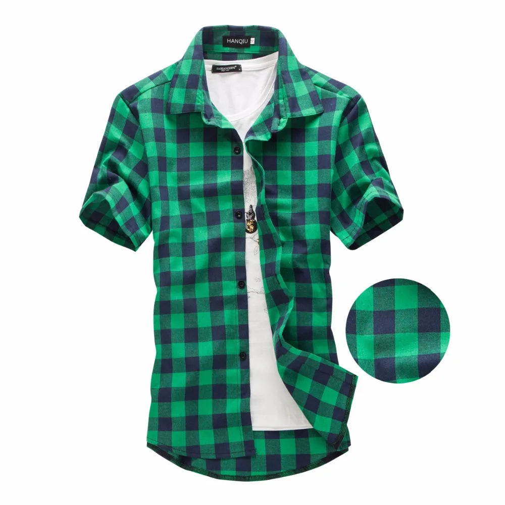 Men Shirts Summer Fashion Mens Checkered Short Sleeve Shirt