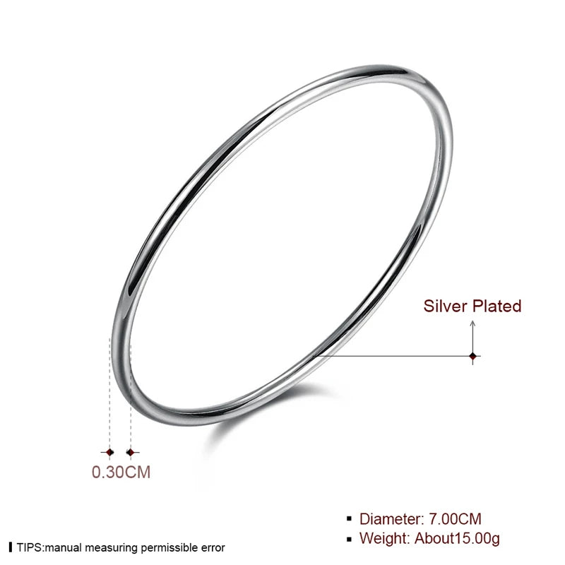 925 Sterling Solid Silver Bracelet Simple Smooth Bangles For Women