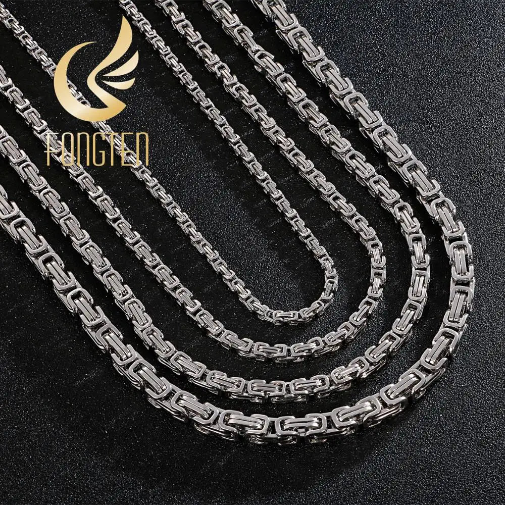 Long Necklace Men Male Stainless Steel Byzantine Box Chain