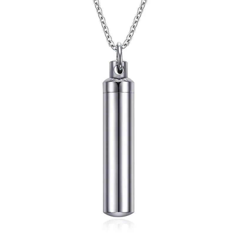 Unisex Capsule Pendant Necklace in Open Cylindrical Pendants Stainless Steel